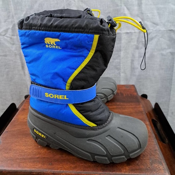 SOREL FLURRY Insulated Winter Boots Color Black Blue Yellow 1855251014 Big Kid 5 - Picture 2 of 8